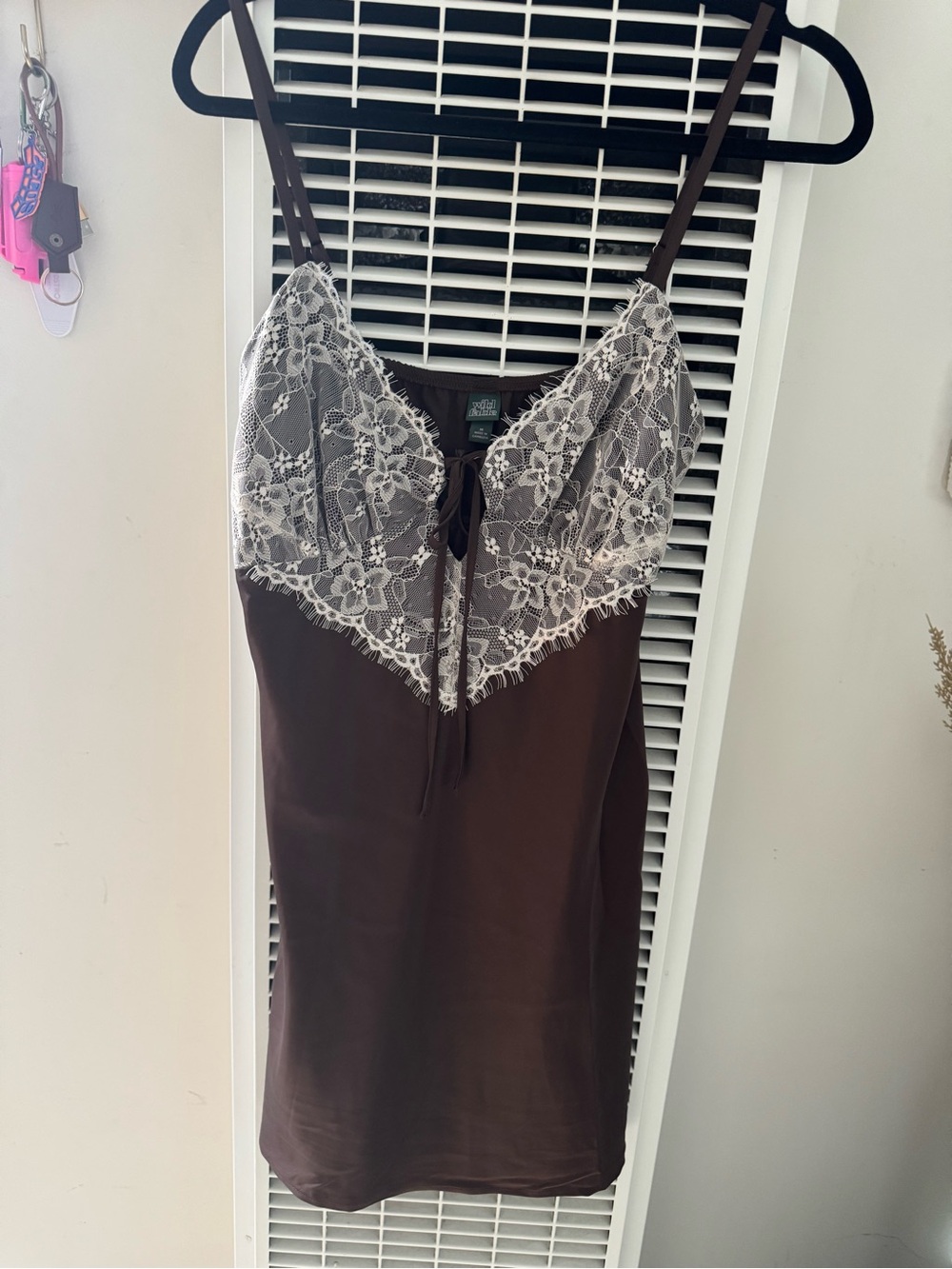wild fable Brown Slip Dress with Cream Lace Trim